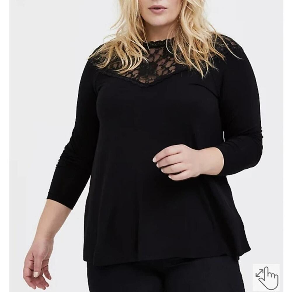 Torrid SUPER SOFT BLACK LACE HIGH NECK LONG SLEEVE‎ TEE plus size 4X